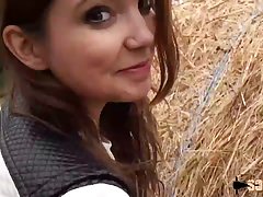 Angela is a sweet, cock loving chick who is about to have a threesome, in the field